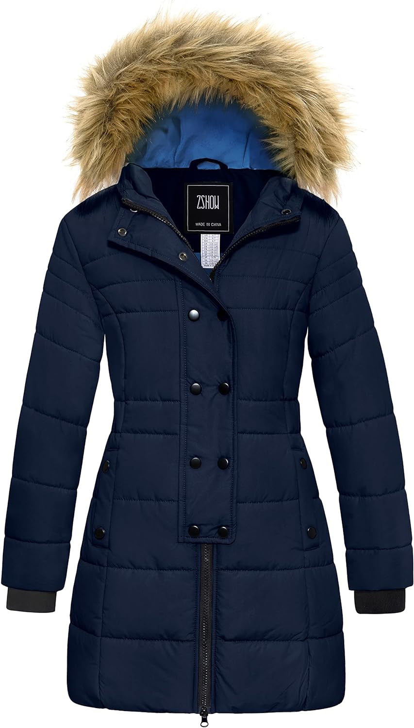 Girls' Long Winter Coat Waterproof Warm Puffer Jacket Hooded Parka | 5000Mm Waterproof, Hood with Removable Faux Fur, Machine Washable, Windproof, for Daily, Snow, School, Outdoor