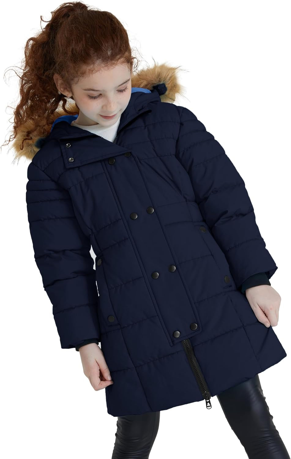 Girls' Long Winter Coat Waterproof Warm Puffer Jacket Hooded Parka | 5000Mm Waterproof, Hood with Removable Faux Fur, Machine Washable, Windproof, for Daily, Snow, School, Outdoor