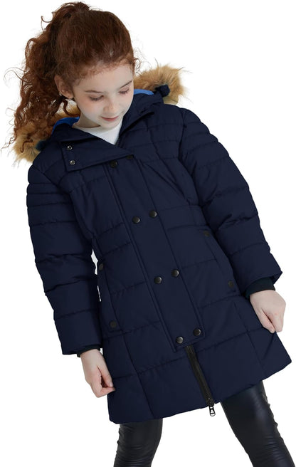 Girls' Long Winter Coat Waterproof Warm Puffer Jacket Hooded Parka | 5000Mm Waterproof, Hood with Removable Faux Fur, Machine Washable, Windproof, for Daily, Snow, School, Outdoor