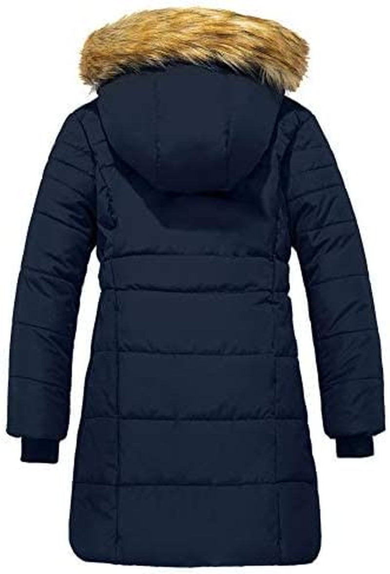 Girls' Long Winter Coat Waterproof Warm Puffer Jacket Hooded Parka | 5000Mm Waterproof, Hood with Removable Faux Fur, Machine Washable, Windproof, for Daily, Snow, School, Outdoor
