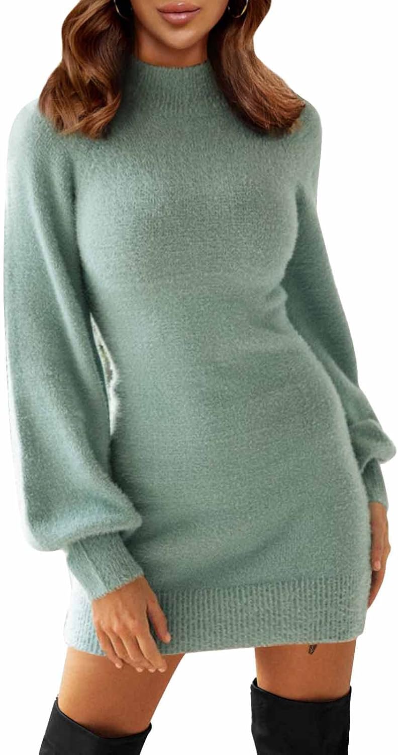Women Fall Long Sleeve Sweater Dresses Winter Bodycon Mini Dress | Mock Neck, Ribbed Knit, Pullover, Warm Soft Fabric, Sexy, Cute, Vacation, Daily, Going Out, Holiday Party, Date, Night Club