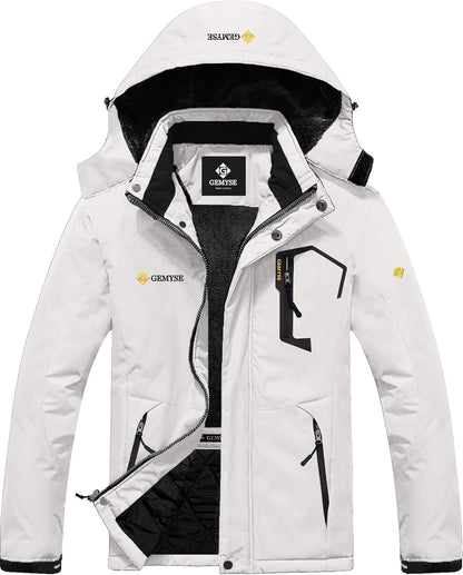 Men'S Waterproof Ski Jacket Winter Snow Coat with Detachable Hood | Windproof, Fleece-Lined, Warm, Multiple Pockets, for Snowboarding and Cold Weather, Rain Jacket