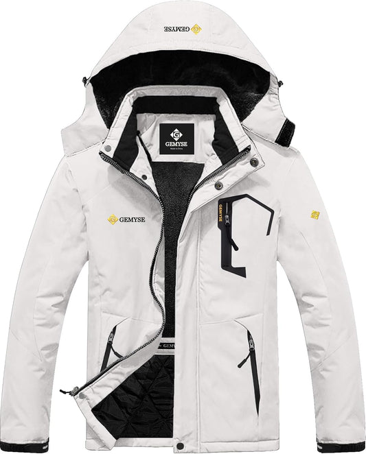 Men'S Waterproof Ski Jacket Winter Snow Coat with Detachable Hood | Windproof, Fleece-Lined, Warm, Multiple Pockets, for Snowboarding and Cold Weather, Rain Jacket