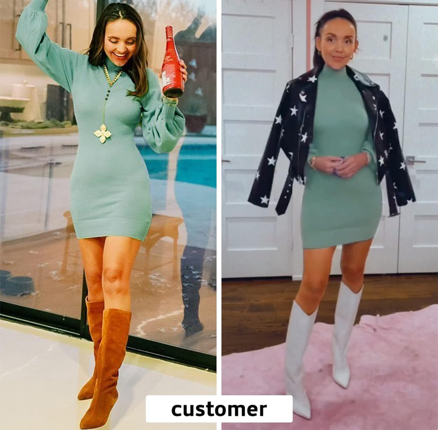 Women Fall Long Sleeve Sweater Dresses Winter Bodycon Mini Dress | Mock Neck, Ribbed Knit, Pullover, Warm Soft Fabric, Sexy, Cute, Vacation, Daily, Going Out, Holiday Party, Date, Night Club