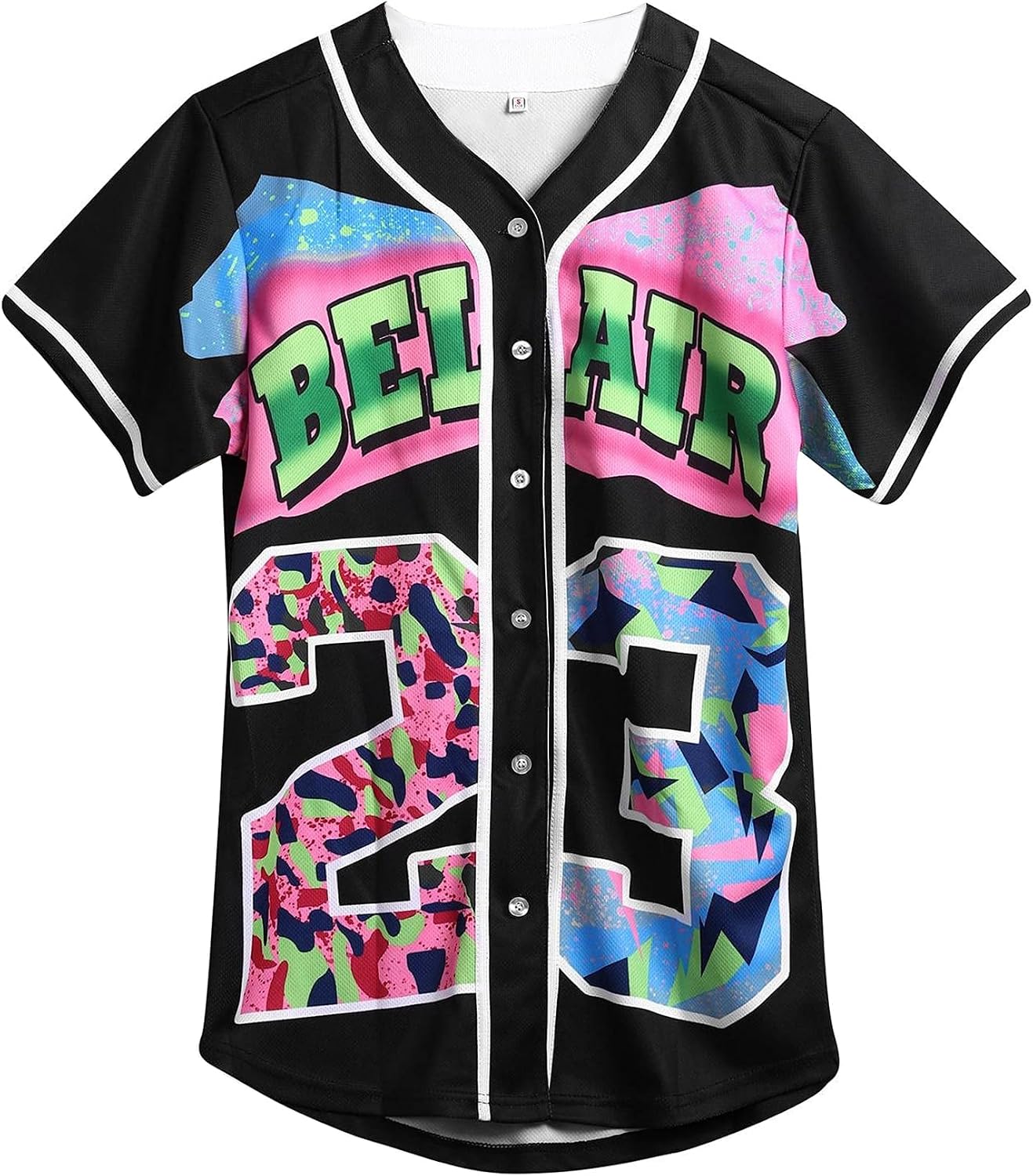 Unisex Bel Air Button down Baseball Jersey, 90S Hip Hop Party Shirt | Breathable Polyester,Classic Short Sleeve Button Down, Loose Men Women Fit, Casual Daily and Hip-Hop Street Styling.