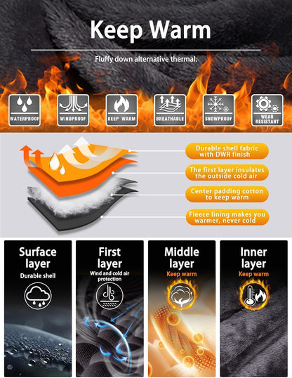 Men'S Waterproof Ski Jacket Winter Snow Coat with Detachable Hood | Windproof, Fleece-Lined, Warm, Multiple Pockets, for Snowboarding and Cold Weather, Rain Jacket