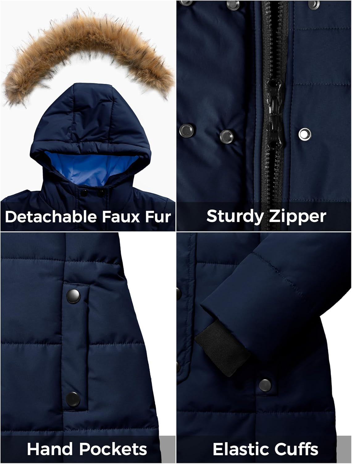 Girls' Long Winter Coat Waterproof Warm Puffer Jacket Hooded Parka | 5000Mm Waterproof, Hood with Removable Faux Fur, Machine Washable, Windproof, for Daily, Snow, School, Outdoor