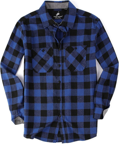 Mens Button down Regular Fit Long Sleeve Casual Flannel Shirts | Soft Washed Cotton Blend,Dual Buttoned Storage Pockets,Multi-Season Wear,Washable,Nice Present for Male Relatives